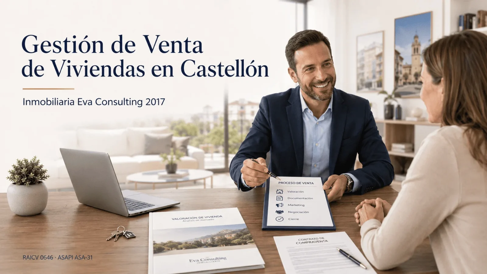 Gestión de venta de viviendas en Castellón con Inmobiliaria Eva Consulting 2017, asesoramiento profesional para propietarios, valoración, documentación y acompañamiento hasta la firma.