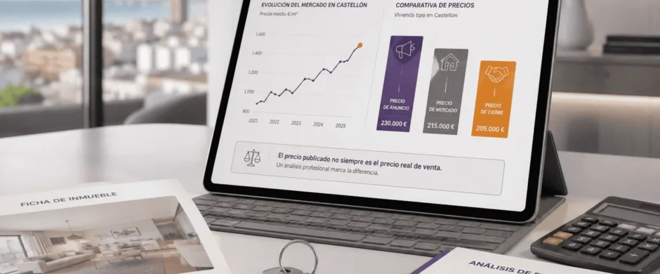 Comparación entre precio anunciado y valor real de una vivienda en Castellón antes de valorar un inmueble.